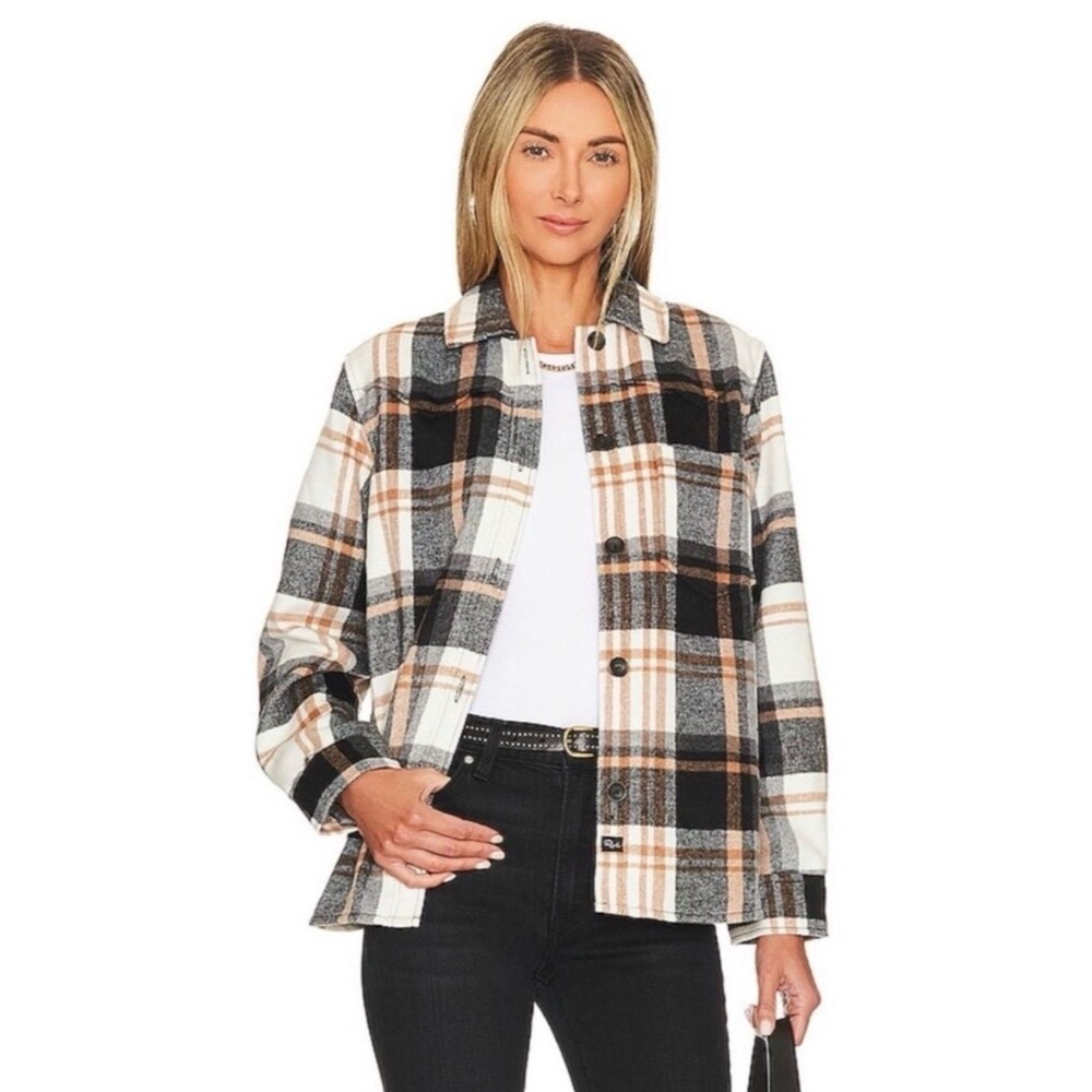 Rails Tripp Plaid Wool Blend Shacket Jacket Ivory Black Camel Size Small